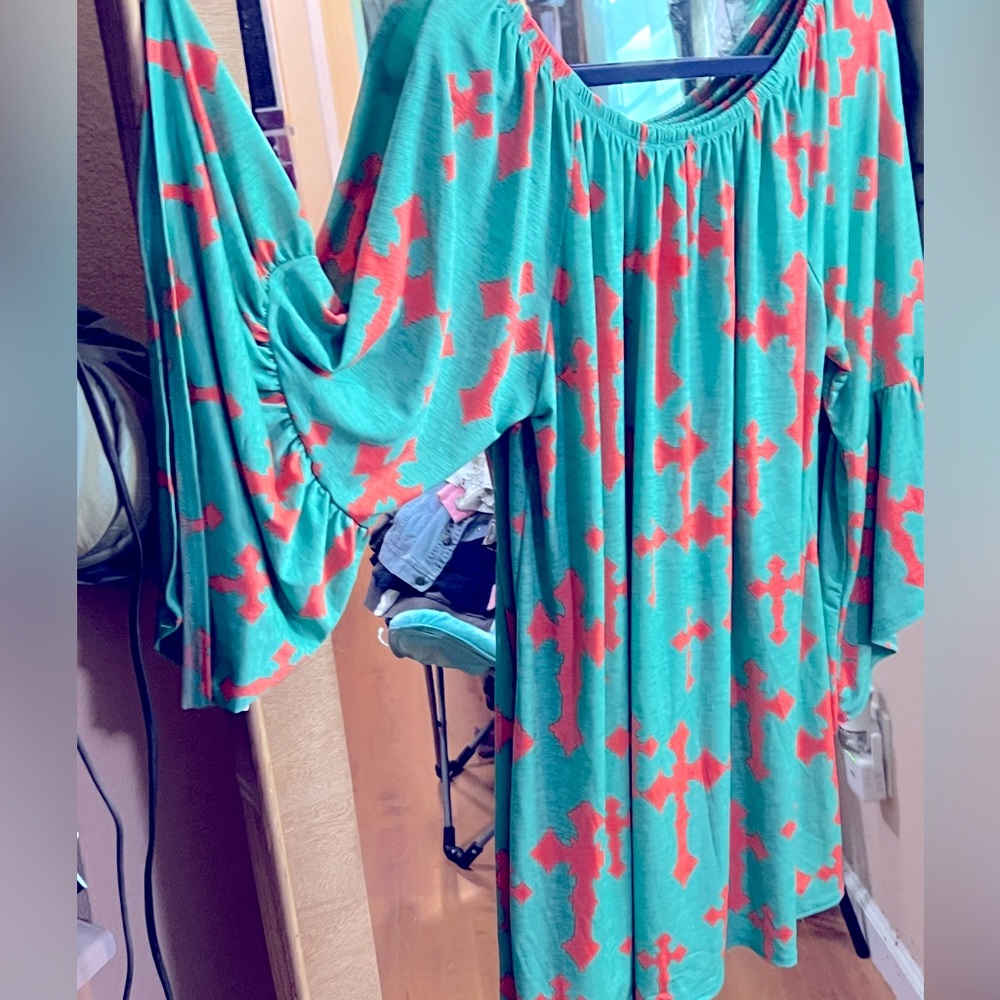 Green and orange super slouchy dress top with crosses